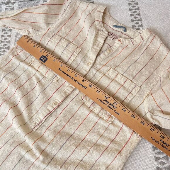 Merona Striped Rainbow 100% Cotton White Tunic Top Long Sleeve Pocket Buttons - Picture 11 of 11